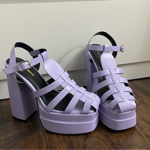Lilac caged platform sandals by fashion nova